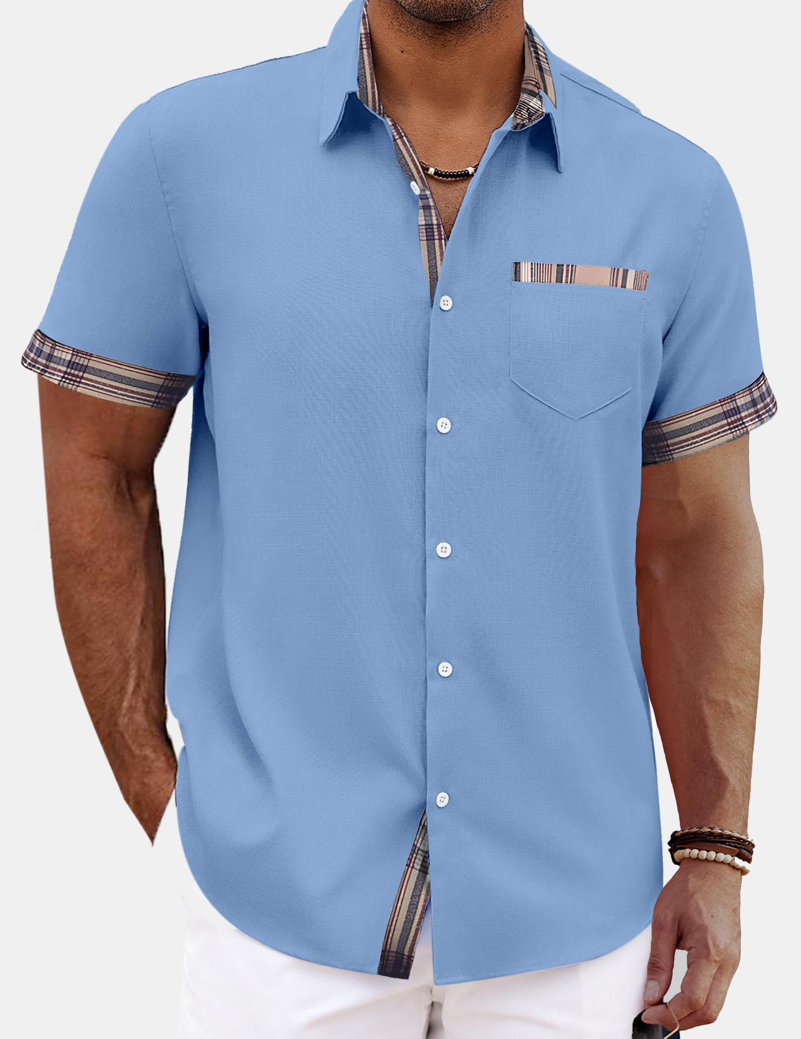 Men's Everyday Fashion Checkered Contrast Short Sleeve Shirt