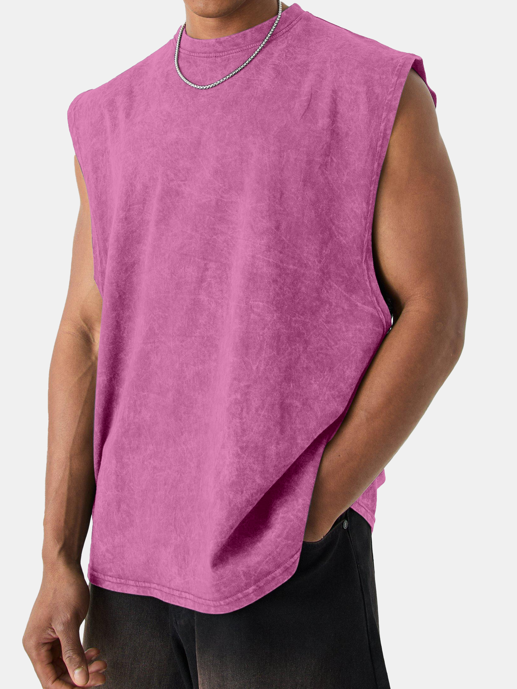 Men's Vintage Washed Solid Color Comfortable Sleeveless T-shirt