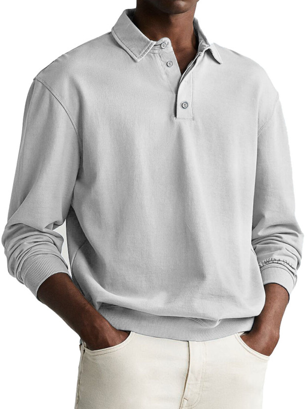 Men's Retro Distressed Comfortable Long Sleeve Lapel Polo Shirt