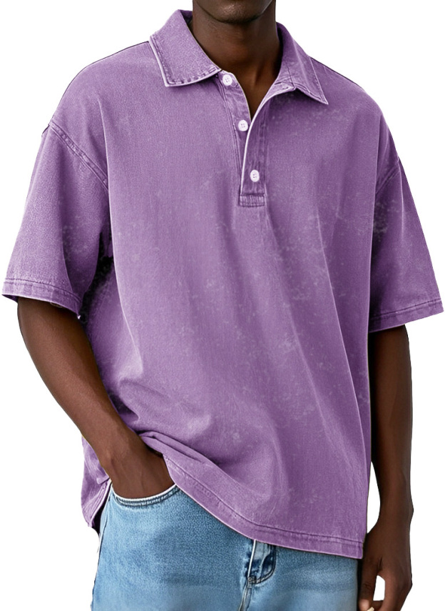 Men's Vintage Distressed Washed Lapel Pure Cotton Lapel Polo Shirt