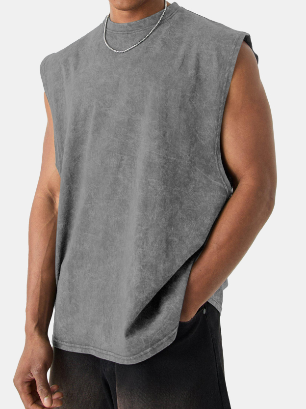 Men's Vintage Washed Solid Color Comfortable Sleeveless T-shirt