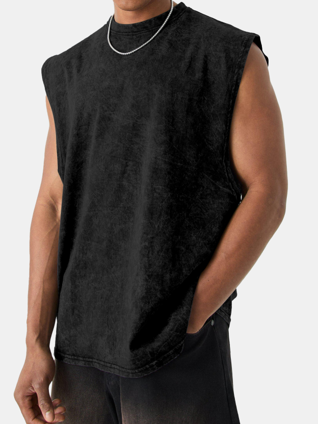 Men's Vintage Washed Solid Color Comfortable Sleeveless T-shirt