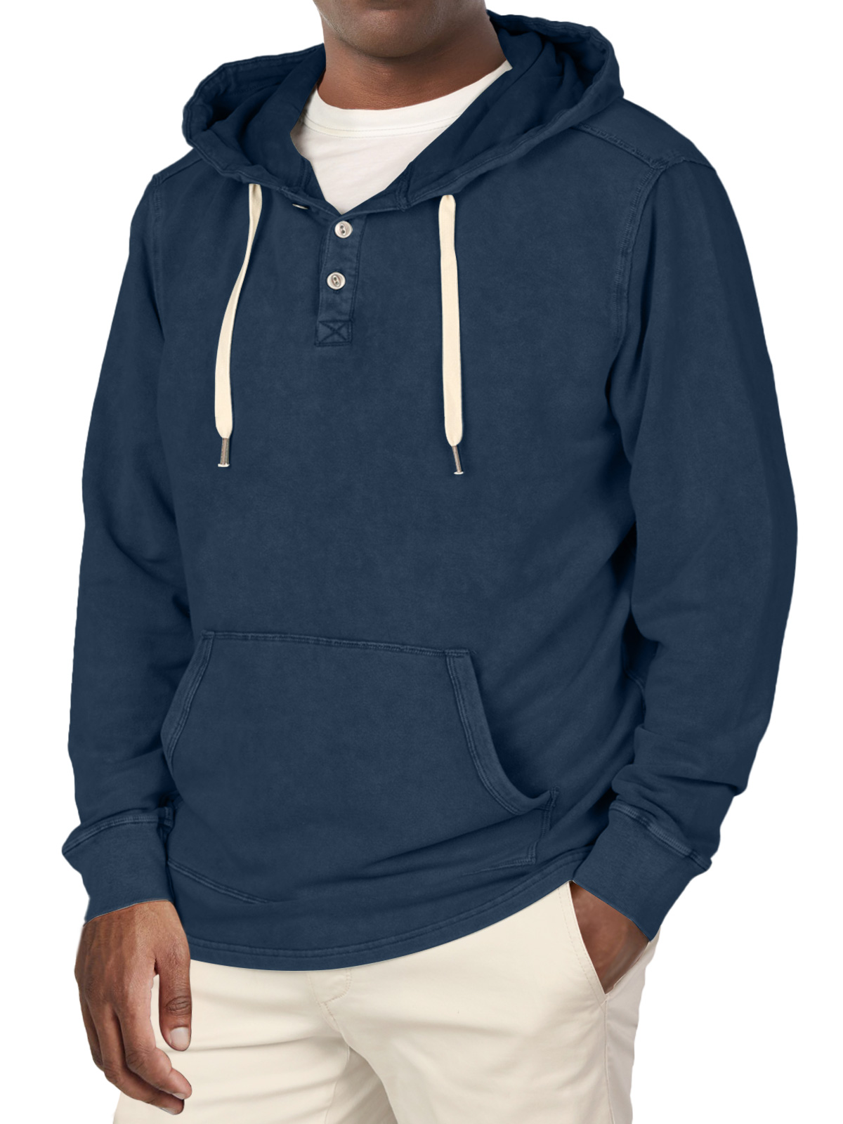 Men's Vintage Casual Button Solid Pocket Hoodie