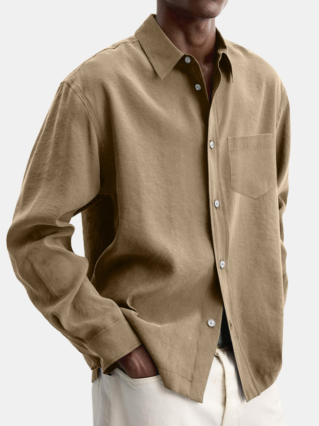 Men's Casual Basic Solid Color Lapel Pocket Long Sleeve Shir