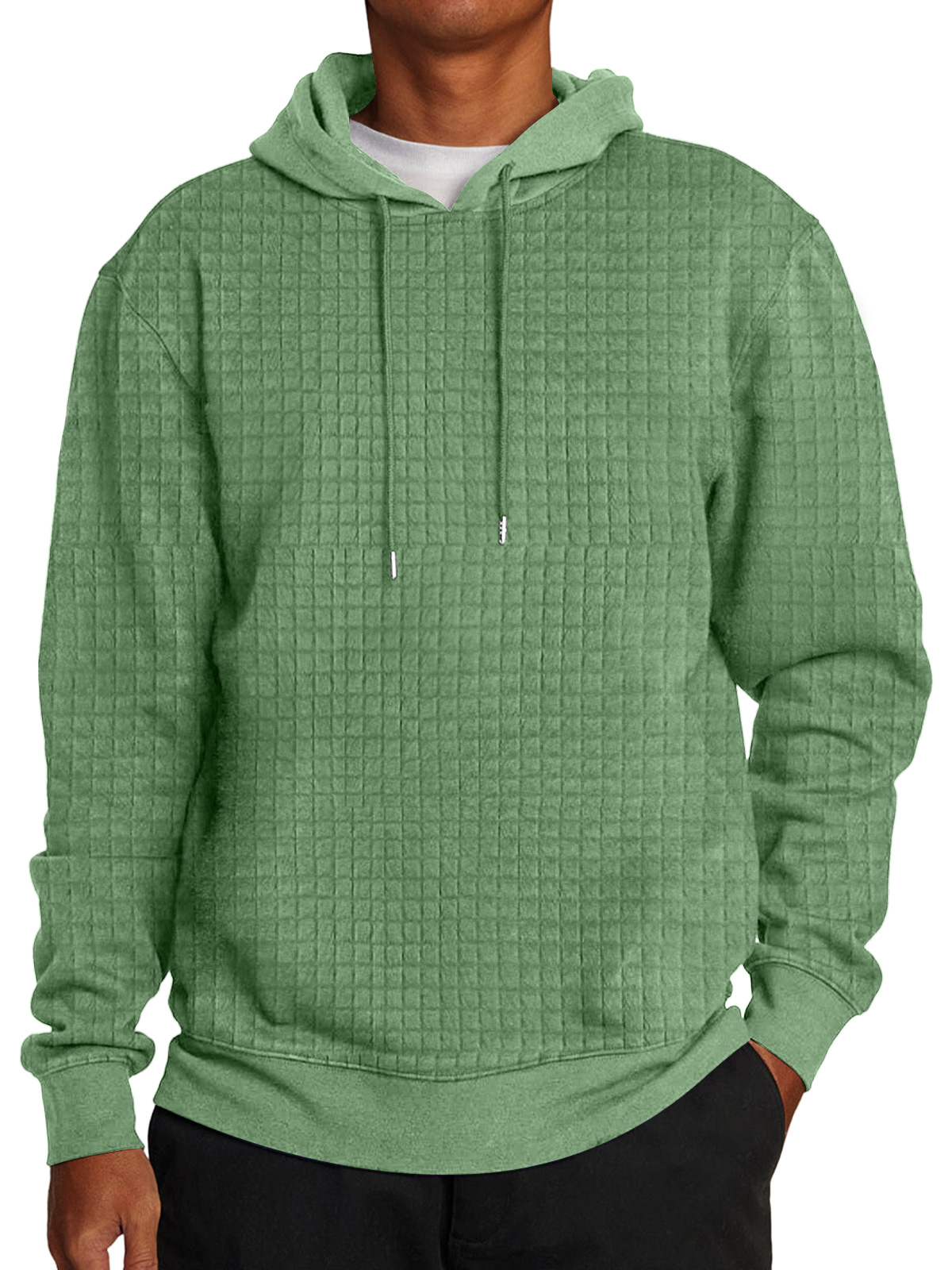 Men's Casual Checkered Hooded Solid Color Sweatshirt