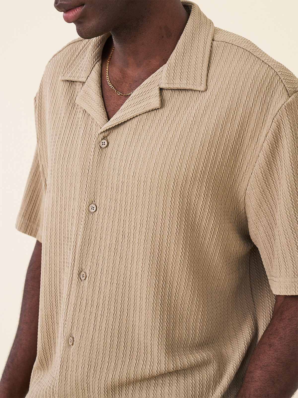 Men's Fashion Hawaiian Casual Jacquard Cuban Collar Short-sleeved Shirt 