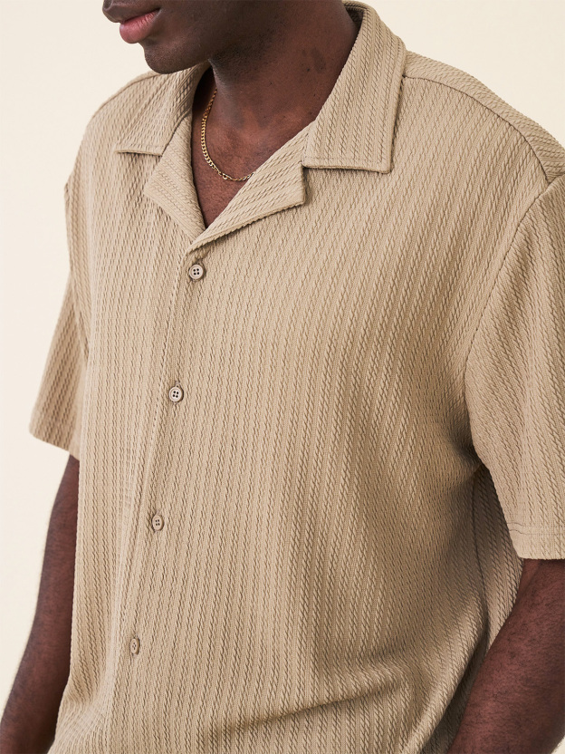 Men's Fashion Hawaiian Casual Jacquard Cuban Collar Short-sleeved Shirt 