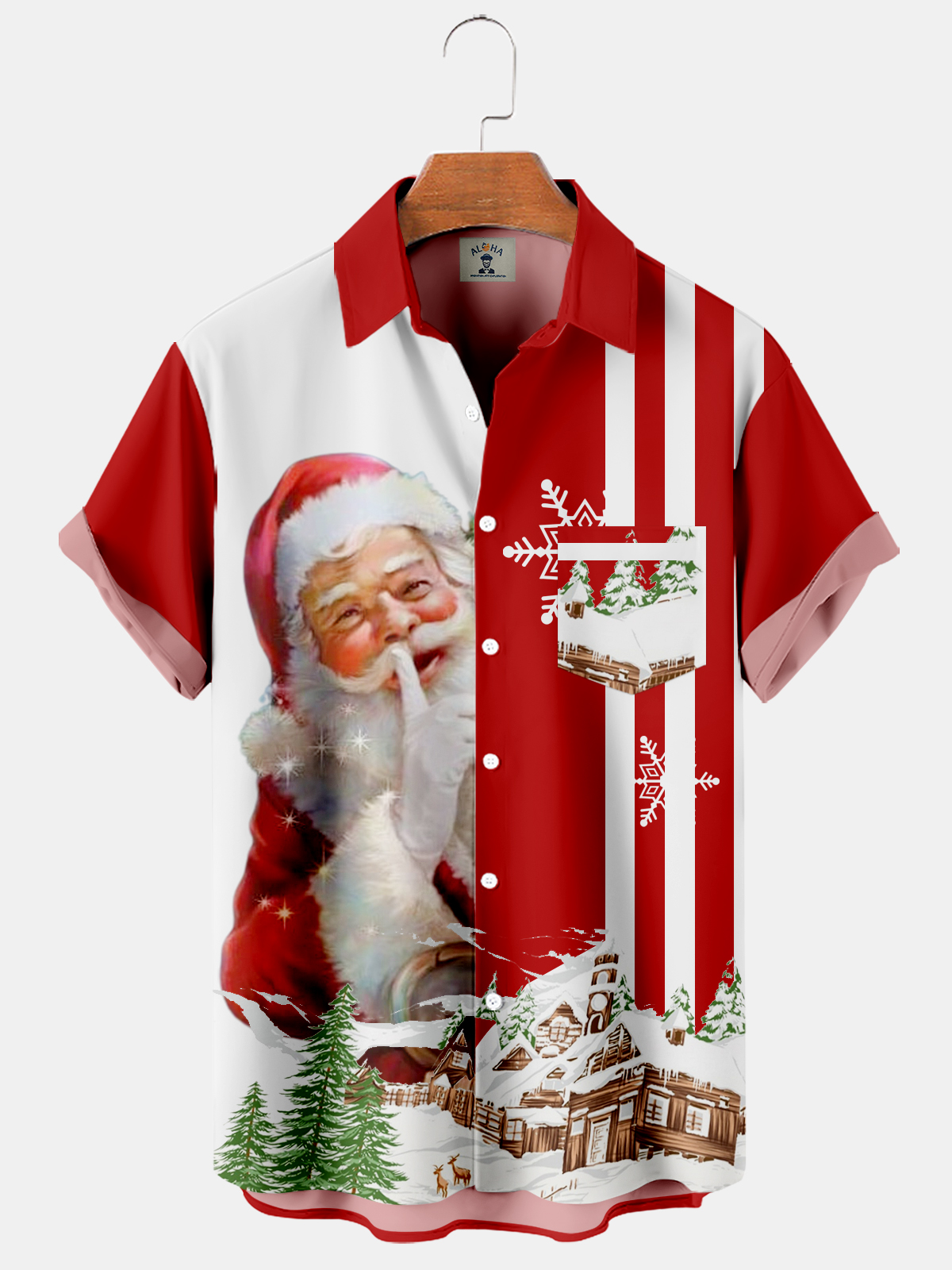 Men's Santa Stripe Christmas Short Sleeve Shirt
