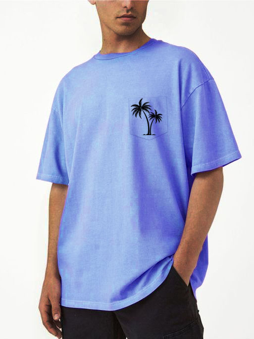 Men's Casual Sports Coconut Print Pocket Short Sleeve T-Shirt