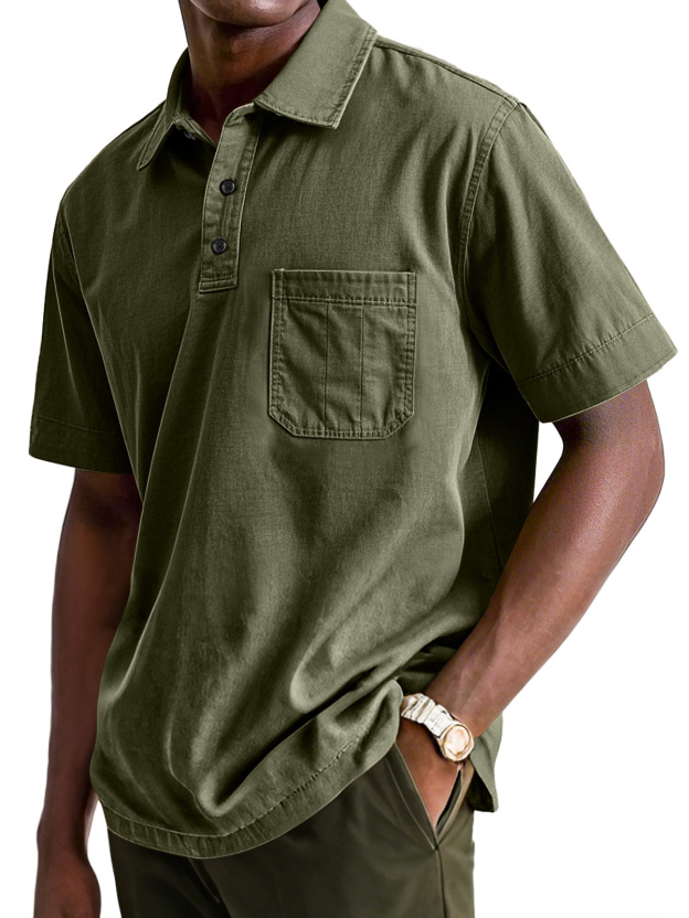 Men's Casual Workwear Pocket Lapel Short-sleeved Polo Shirt