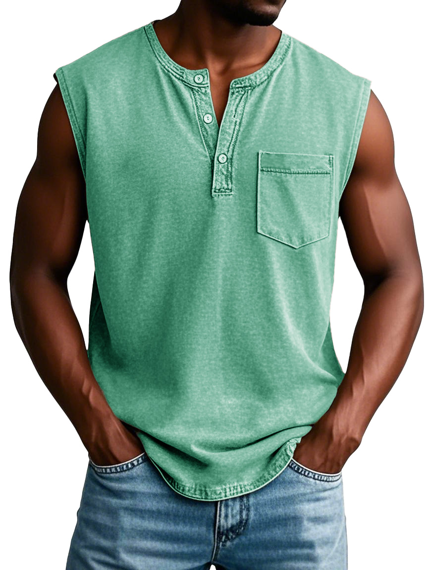 Men's Fashion Casual Retro Sports Pocket Sleeveless T-shirt 