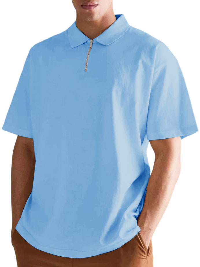 Men's Business Casual Zip Short Sleeve Polo Shirt