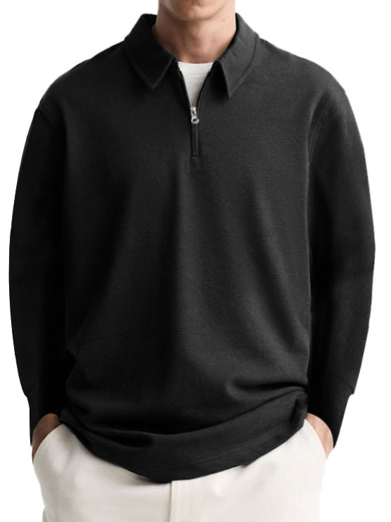 Men's Casual Simple Lapel Long Sleeve Polo Shirt