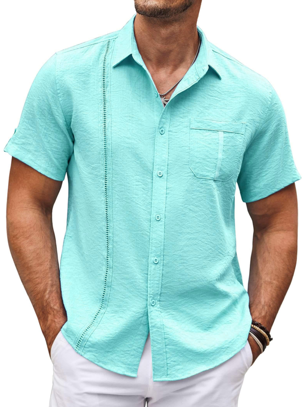  Men's Hawaiian Basics Casual Beach Pocket Short Sleeve Shirt