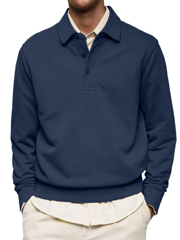 Men's Casual Solid Color Lapel Button Comfortable Polo Sweatshirt
