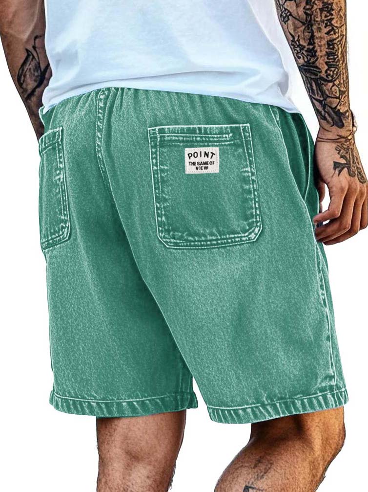 Men's Fashion Retro Distressed Pocket Embroidered Logo Shorts 