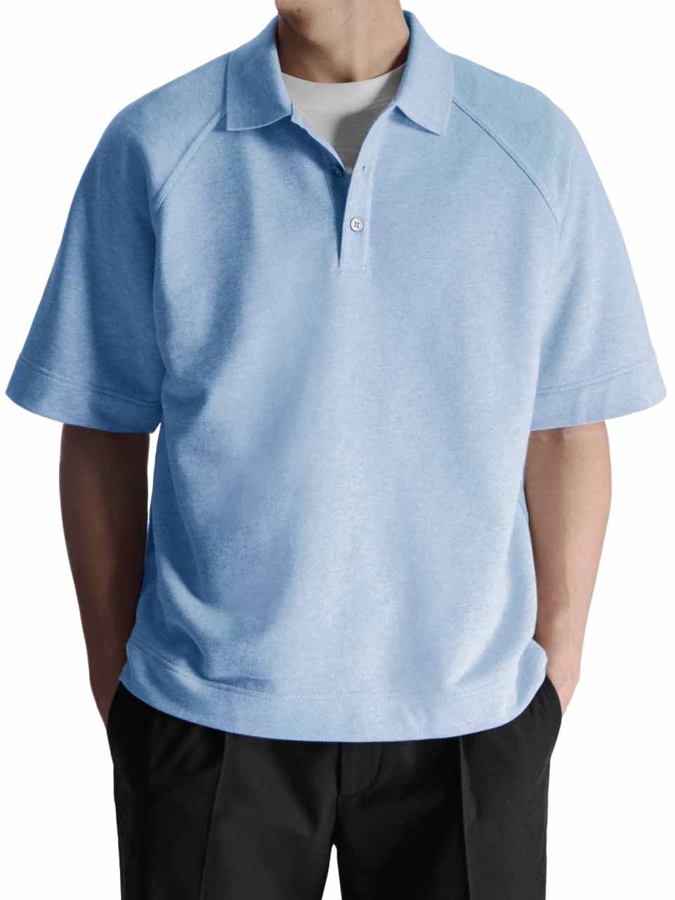 Men's Fashion Pitted Fabric Zipper Short Sleeve Polo Shirt