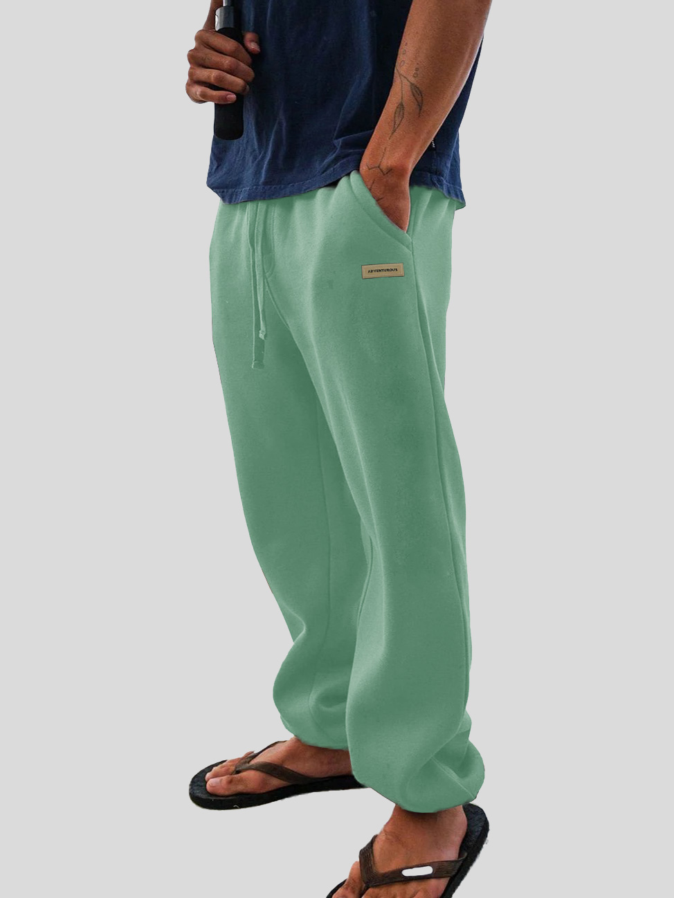Men's Fashion Casual Sports Logo Embroidered Pocket Cuffed Trousers 