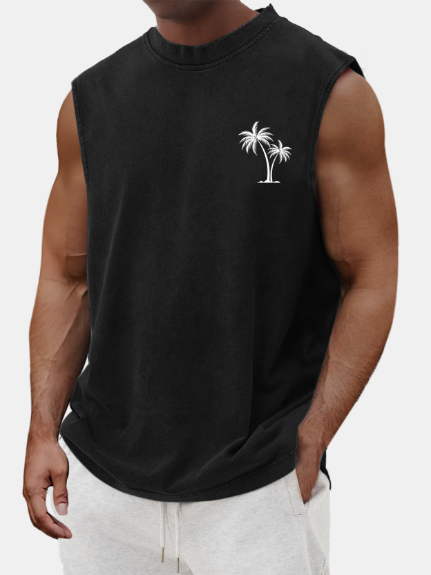 Men's Summer Casual And Comfortable Coconut Print Sleeveless T-shirt