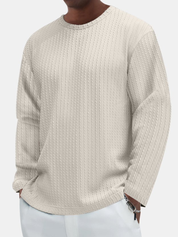 Men's Casual Comfortable Cotton Jacquard Long Sleeve T-shirt