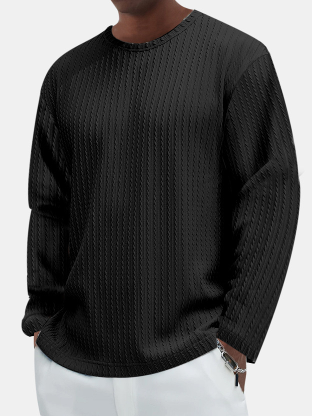 Men's Casual Comfortable Cotton Jacquard Long Sleeve T-shirt