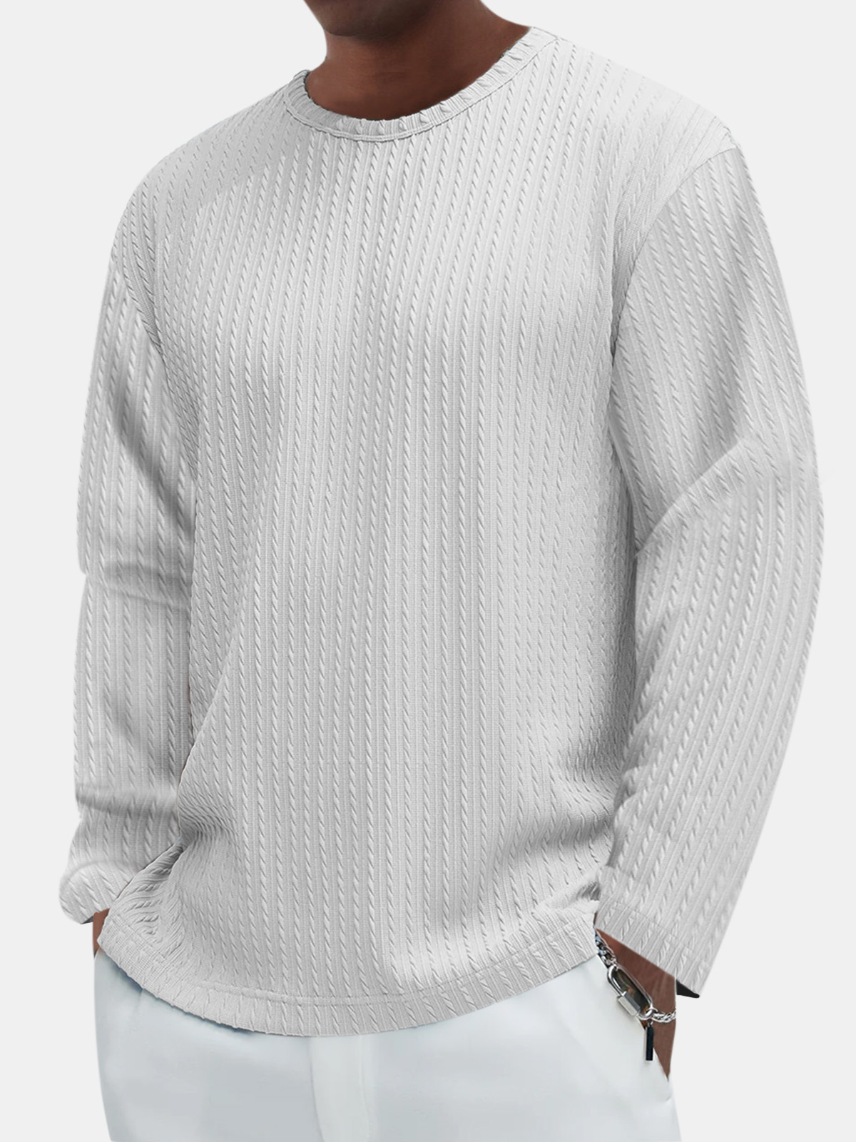 Men's Casual Comfortable Cotton Jacquard Long Sleeve T-shirt