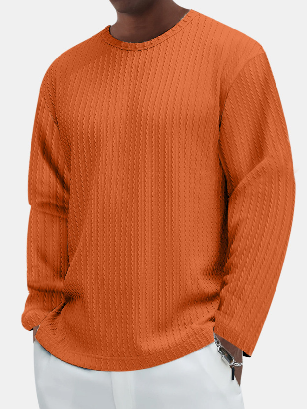 Men's Casual Comfortable Cotton Jacquard Long Sleeve T-shirt