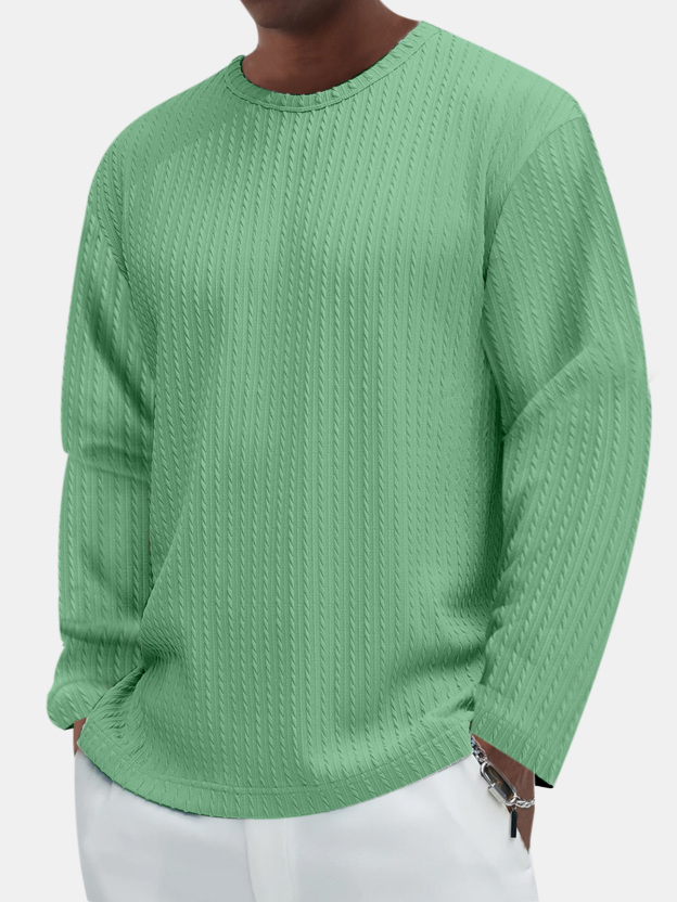 Men's Casual Comfortable Cotton Jacquard Long Sleeve T-shirt