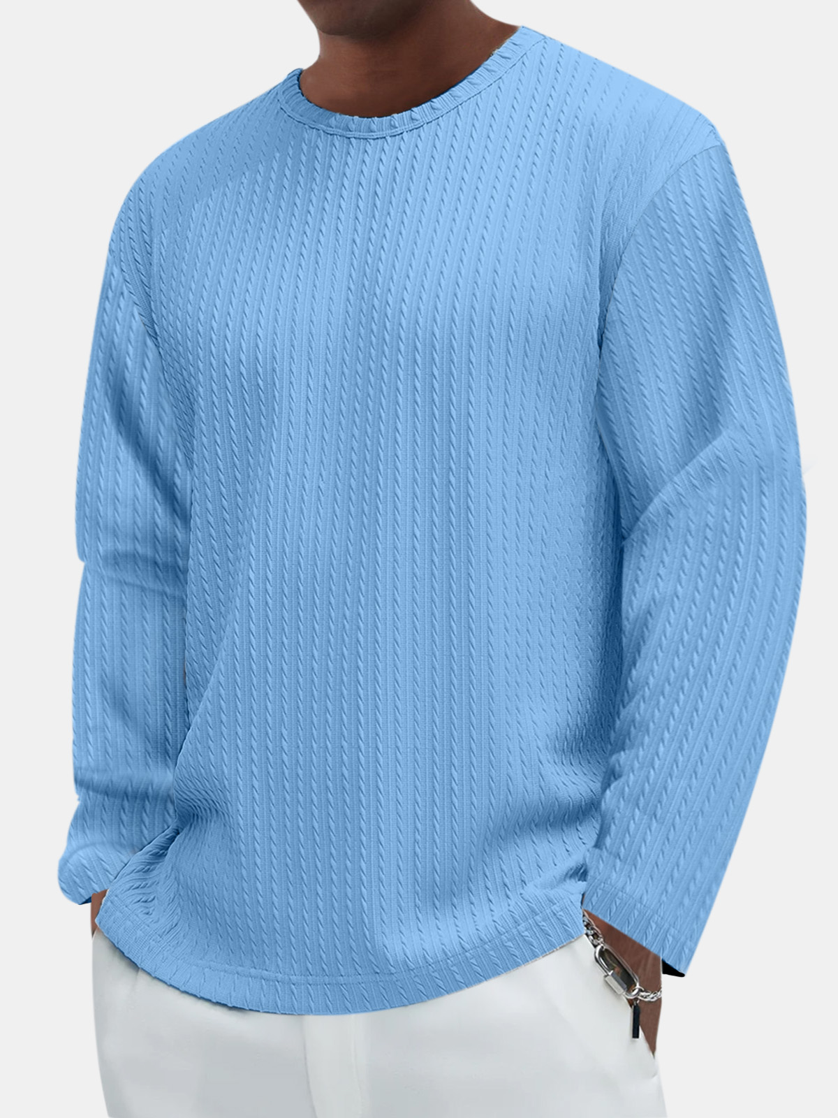 Men's Casual Comfortable Cotton Jacquard Long Sleeve T-shirt