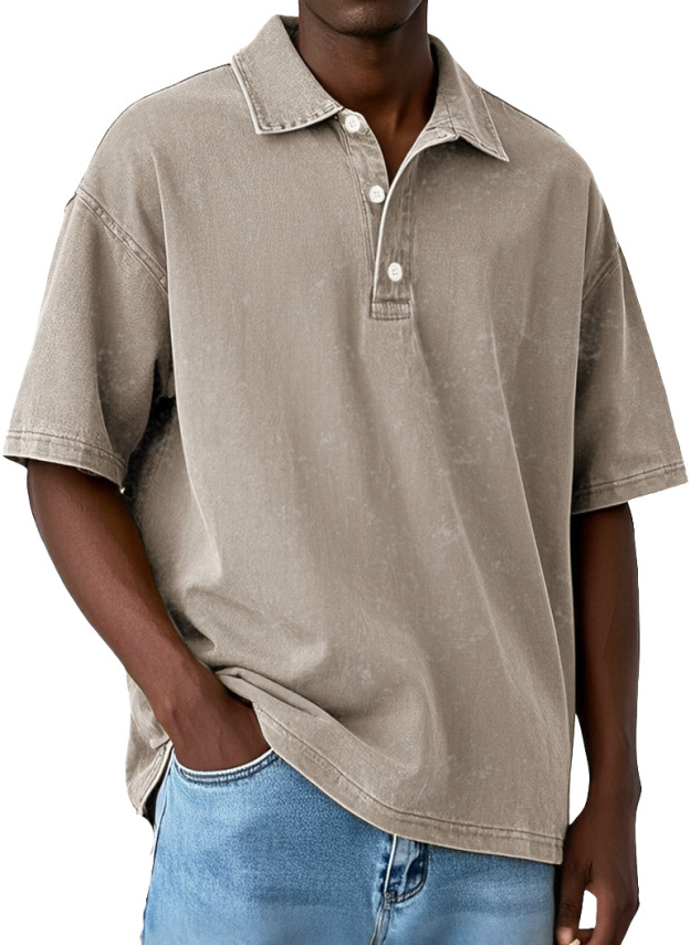 Men's Vintage Distressed Washed Lapel Pure Cotton Lapel Polo Shirt