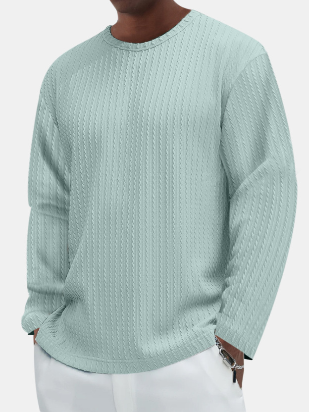 Men's Casual Comfortable Cotton Jacquard Long Sleeve T-shirt