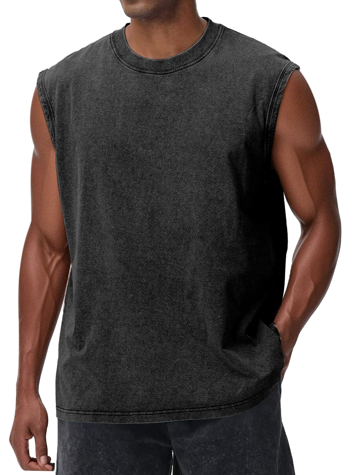 Men's Casual Retro Solid Color Loose Sleeveless T-shirt