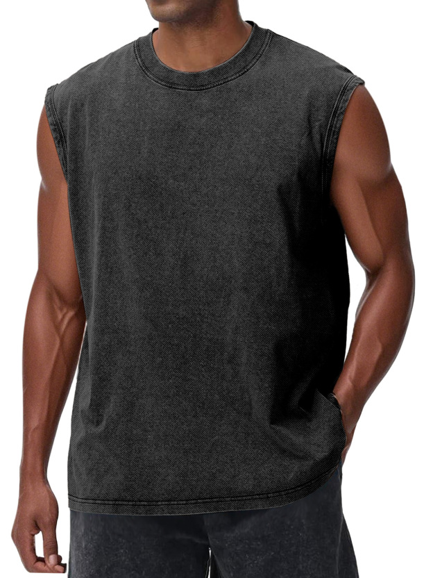 Men's Casual Retro Solid Color Loose Sleeveless T-shirt