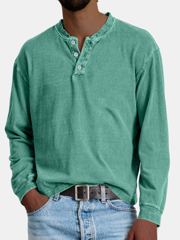 Men's Retro Casual Distressed Button POLO Shirt