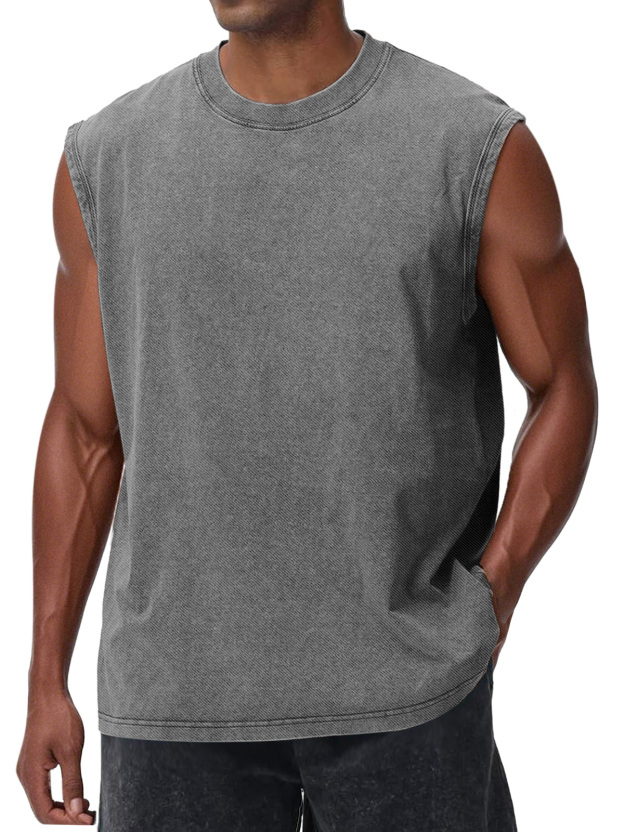 Men's Casual Retro Solid Color Loose Sleeveless T-shirt