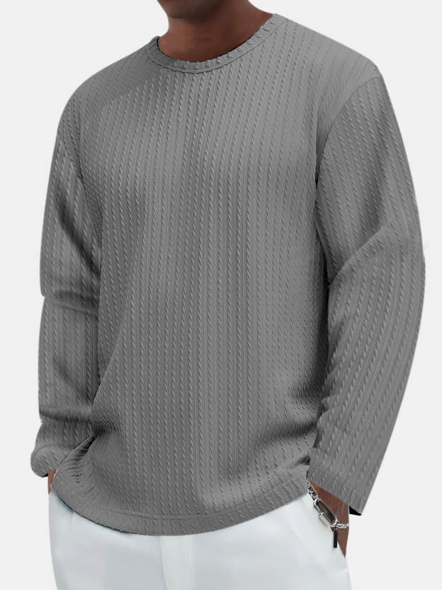 Men's Casual Comfortable Cotton Jacquard Long Sleeve T-shirt