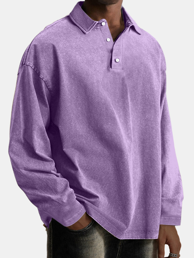 Men's Vintage Comfortable Lapel Button Down Long Sleeve Polo Shirt