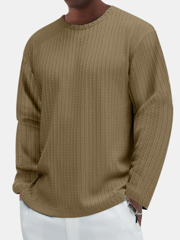 Men's Casual Comfortable Cotton Jacquard Long Sleeve T-shirt