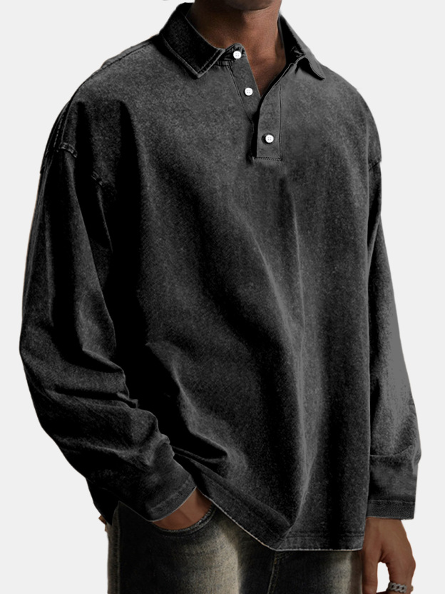 Men's Vintage Comfortable Lapel Button Down Long Sleeve Polo Shirt