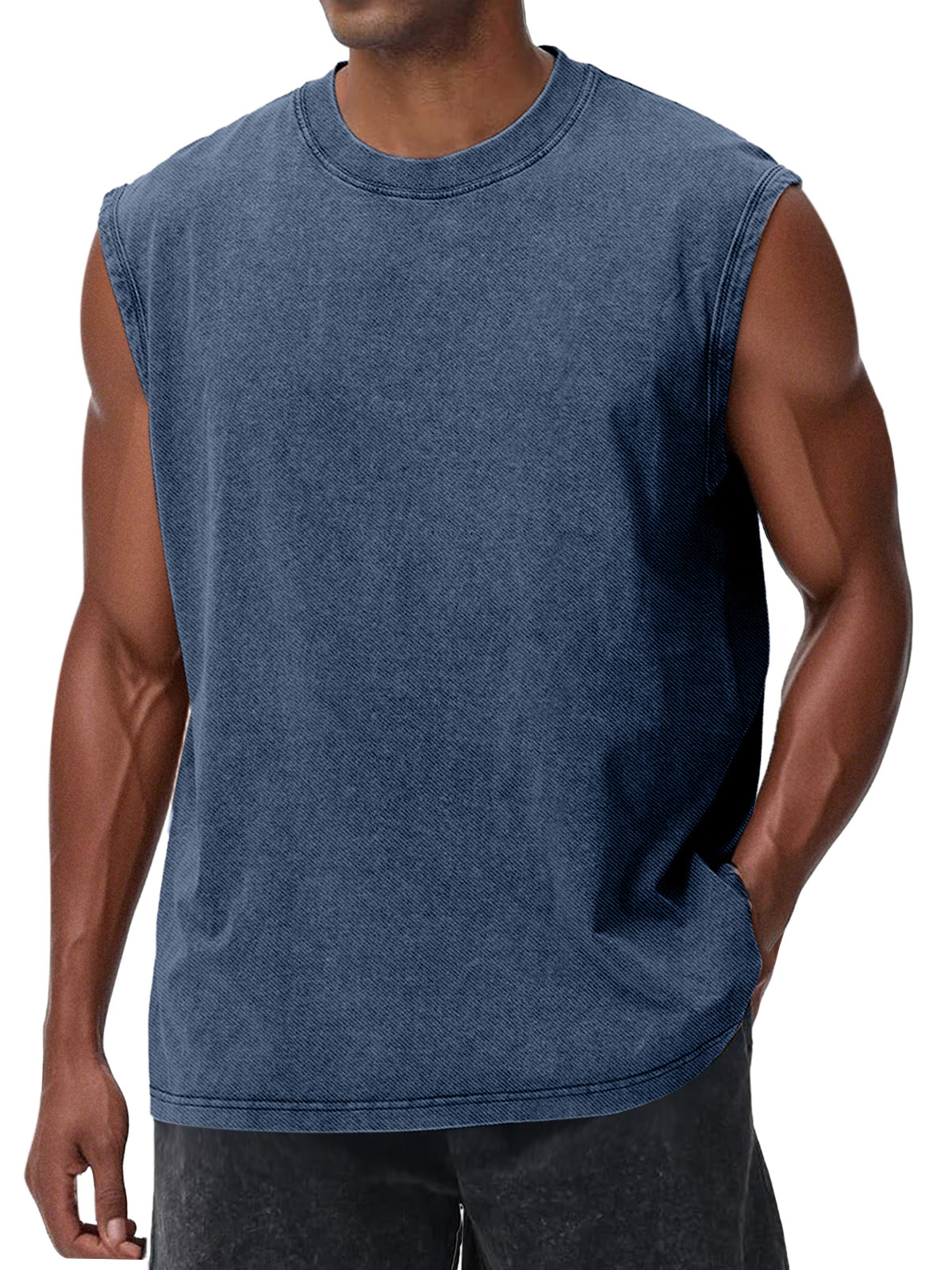 Men's Casual Retro Solid Color Loose Sleeveless T-shirt