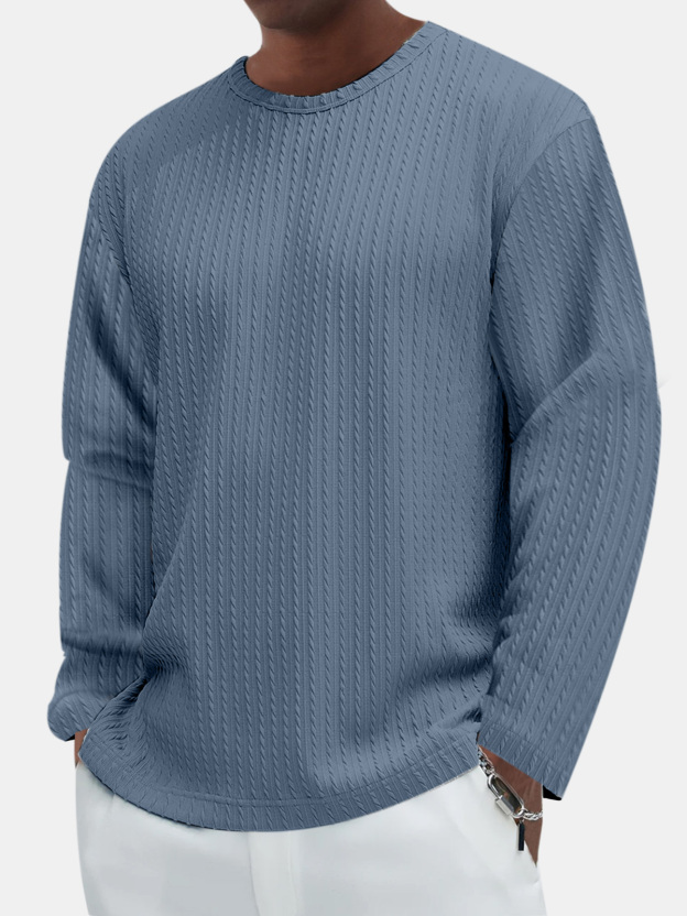 Men's Casual Comfortable Cotton Jacquard Long Sleeve T-shirt