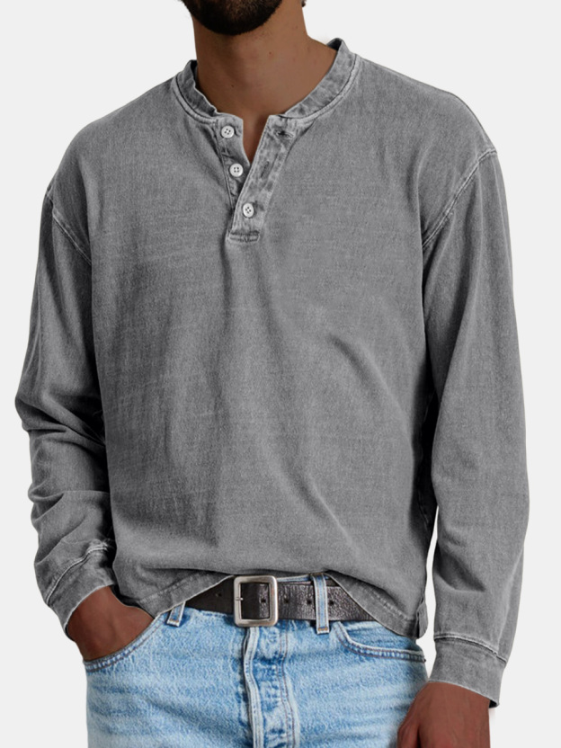 Men's Retro Casual Distressed Button POLO Shirt