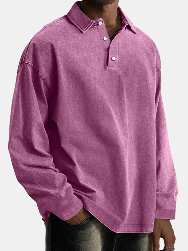 Men's Vintage Comfortable Lapel Button Down Long Sleeve Polo Shirt