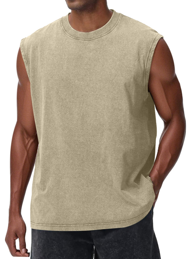 Men's Casual Retro Solid Color Loose Sleeveless T-shirt