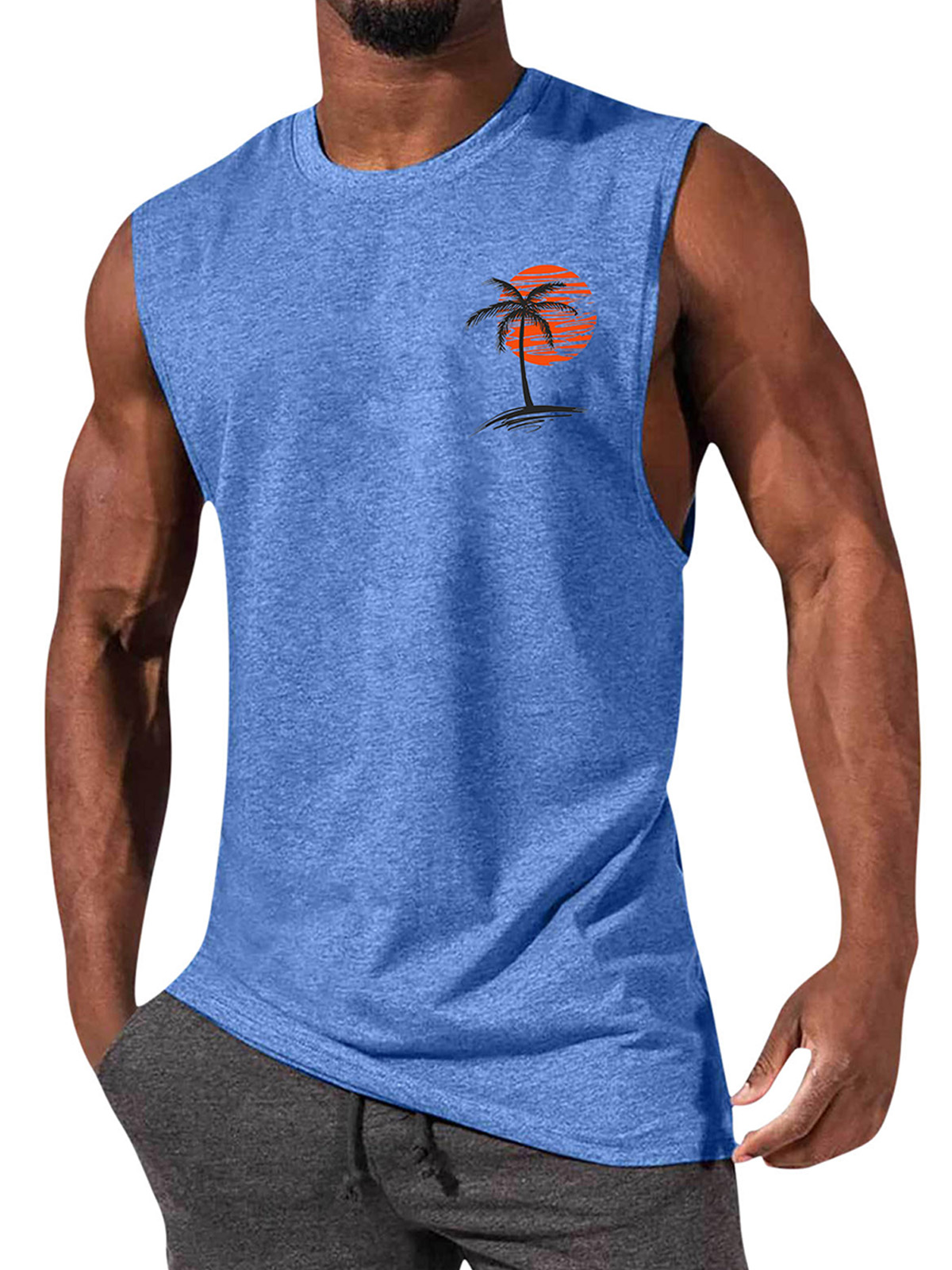 Men's Hawaiian Casual Comfortable Cotton Coconut Sleeveless T-shirt
