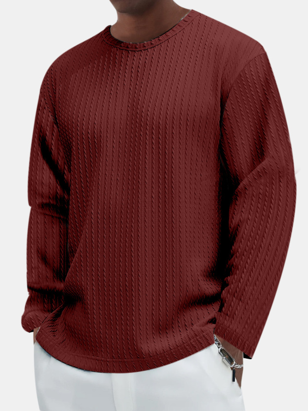 Men's Casual Comfortable Cotton Jacquard Long Sleeve T-shirt