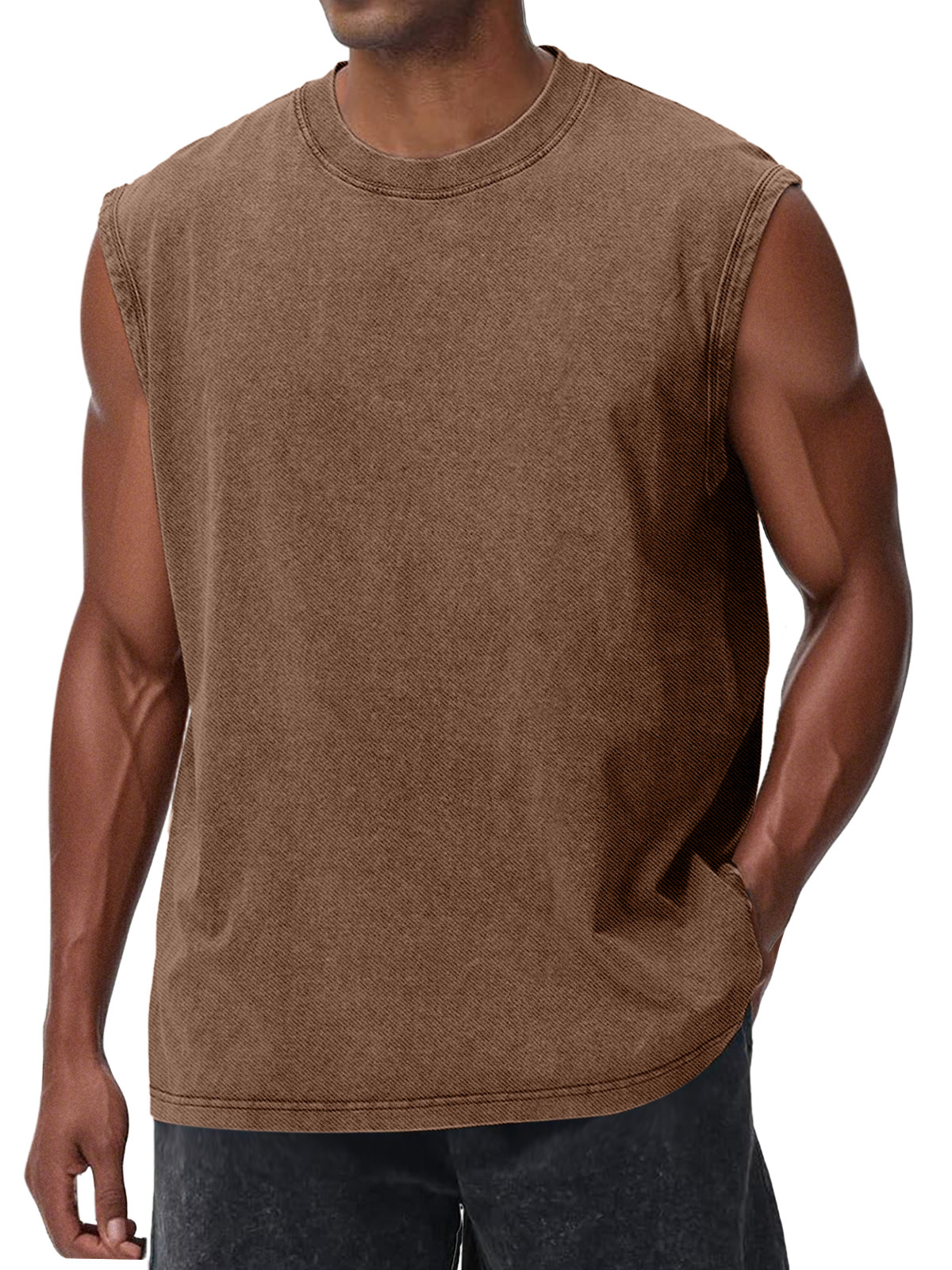 Men's Casual Retro Solid Color Loose Sleeveless T-shirt