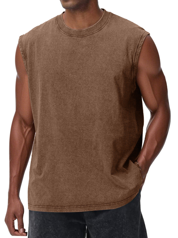 Men's Casual Retro Solid Color Loose Sleeveless T-shirt