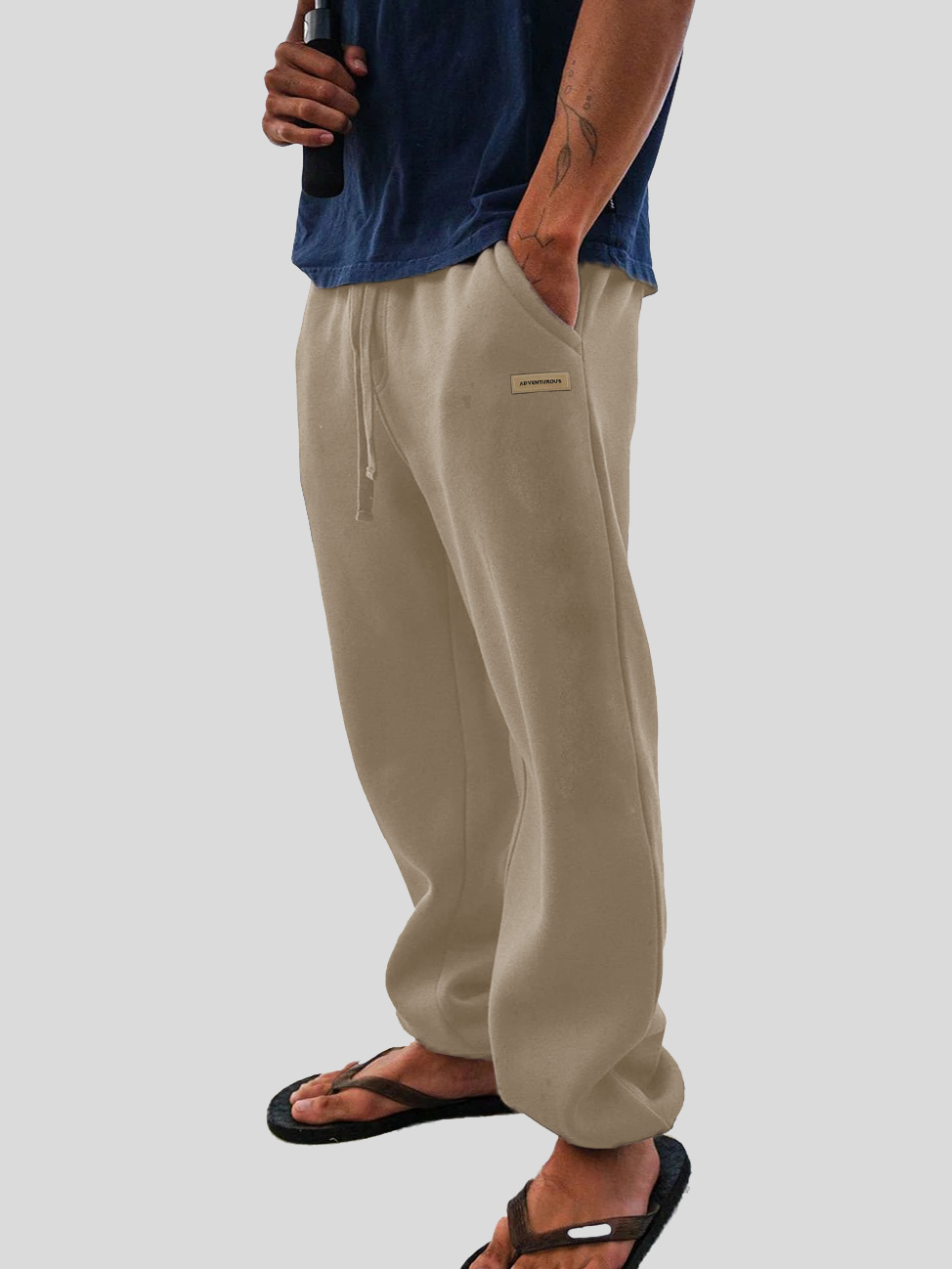 Men's Fashion Casual Sports Logo Embroidered Pocket Cuffed Trousers 