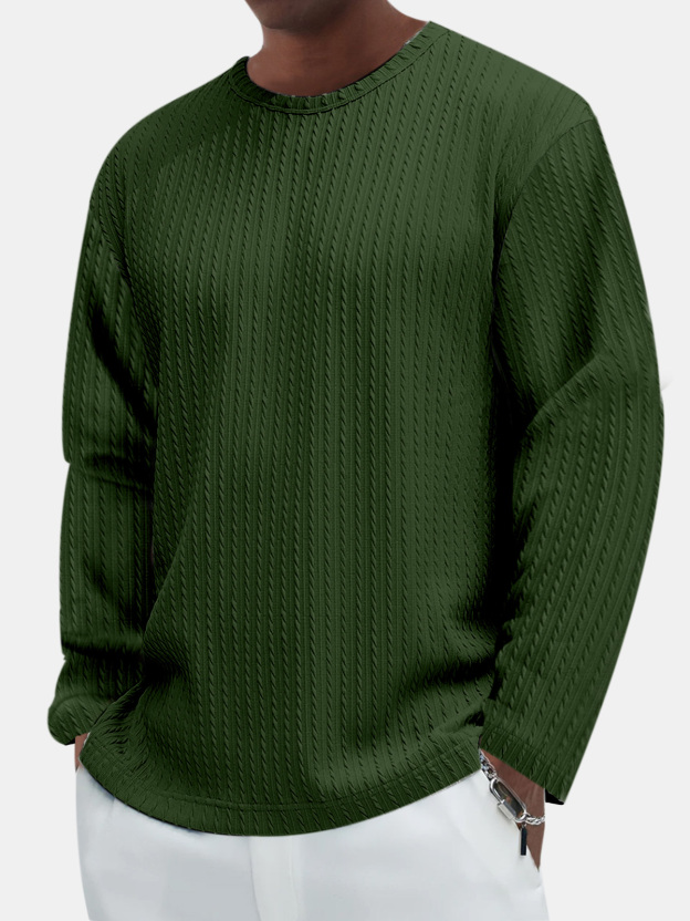 Men's Casual Comfortable Cotton Jacquard Long Sleeve T-shirt